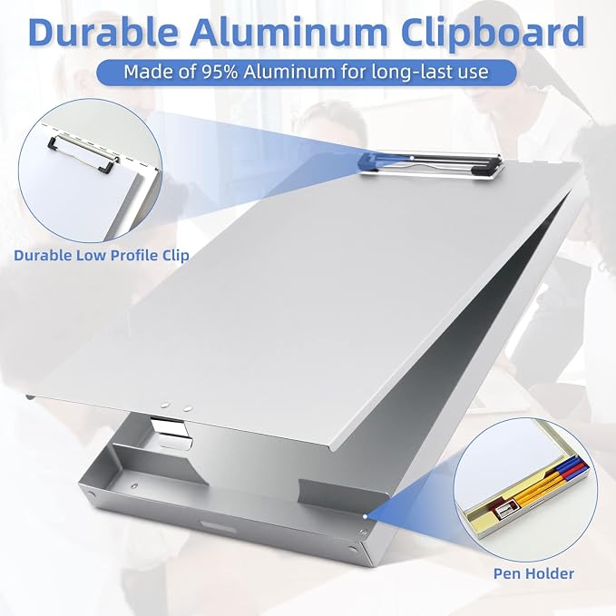 Metal Clipboard with Storage,Form Holder Portfolio Aluminum Metal Binder with High Capacity Clip Posse Box Self Locking Latch -14 x 9.25 inch Size Clipboard for Office Business Professionals Stationer