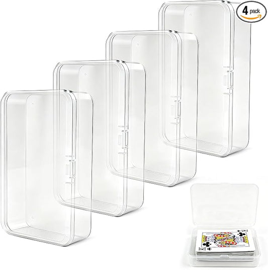 Blank Card Case, 4 Pack Clear Plastic Card Deck Box , Unbreakable, Highly Transparent , Snap-Button Design for Easy Access , Compact Playing Card Storage Box for Trading Cards, Business Cards & More