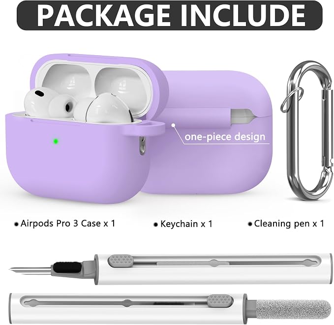 Ljusmicker for AirPods Pro 3 Case 2025 with Cleaner Kit,Purple | Soft Silicone Protective Cover for Apple AirPod Pro 3rd Generation Case with Keychain for Women Men,Shockproof