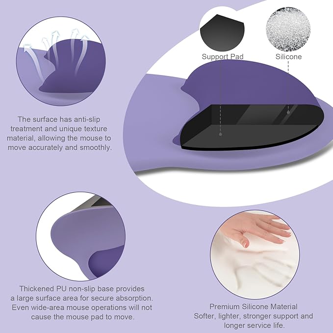 MOSISO Wrist Rest Support for Mouse Pad&Keyboard Set, Imperial Purple | Circle Curved Ergonomic Mousepad Non-Slip Base Home/Office Pain Relief&Easy Typing Pad with Soft Cloth&Silicone Lining