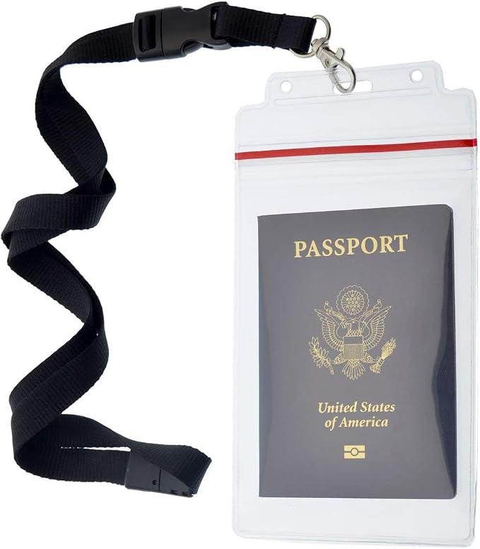 Bulk 20 Pack - Heavy Duty Water and Tear Resistant Passport Holders with Lanyard - 4X6 Insert is ideal for Cruise and Beach Vacation Documents (Black)
