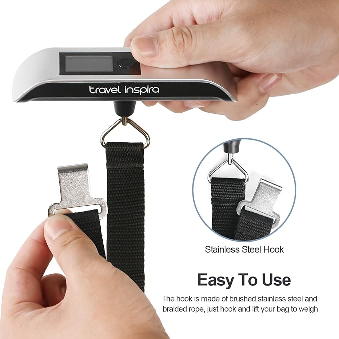 travel inspira Luggage Scale, Portable Digital Hanging Baggage Scale for Travel, Suitcase Weight Scale with Rubber Paint, 110 Pounds, Battery Included