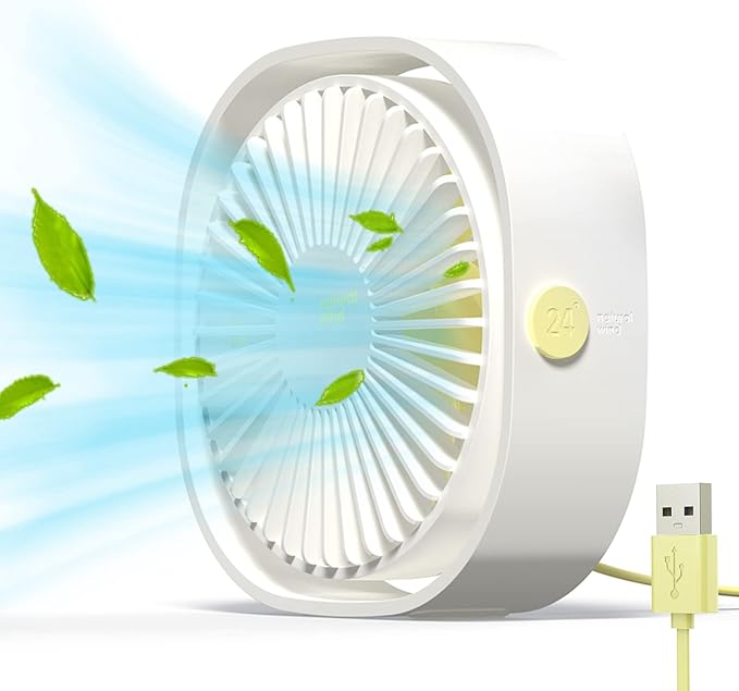 Simpeak Small USB Fan Small Quiet Portable USB Powered ONLY (No Battery), Cooling 3 Speed Setting 360° Adjustable Swivel Desktop Personal Fan for Home Office Bedroom Outdoor Travel Summer (White)