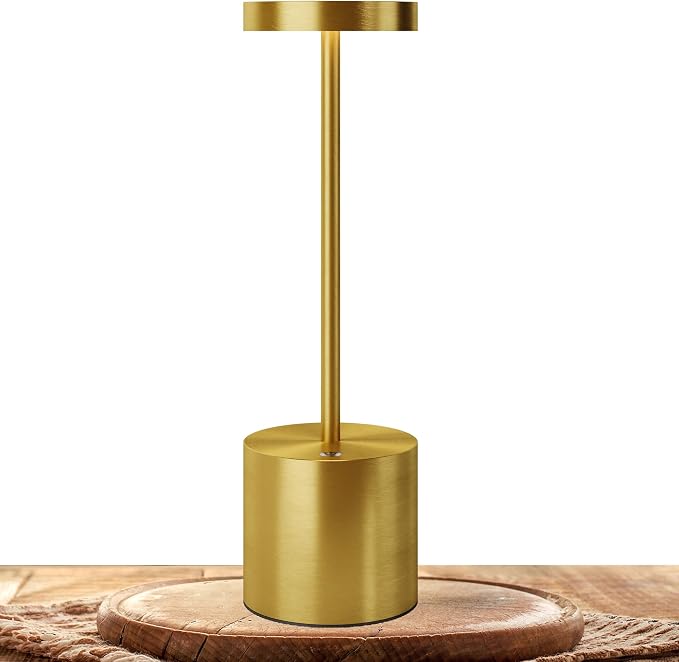 TBBGA LED Cordless Table Lamps, 5000mAh Rechargeable Table Light | Portable Outdoor Table Lamp, 3 Color Stepless Dimming Battery Powered Lamp for Dinner/Patio/Restaurant/Bedroom (Gold)