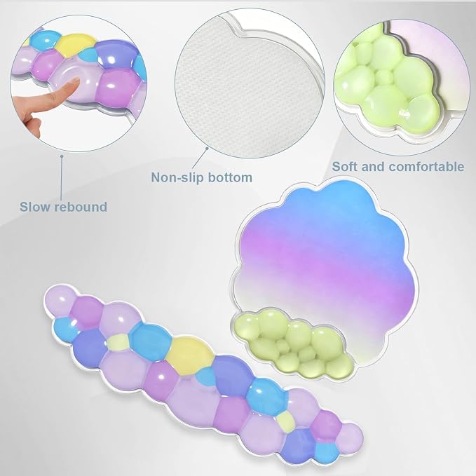 Gel Cloud Wrist Rest Pad and Ergonomic Mouse Pad Set for Keyboard and Mouse | Cooling Comfort Pain & Fatigue Relief Vibrant Pastel Aesthetic Easy to Clean Office Accessories