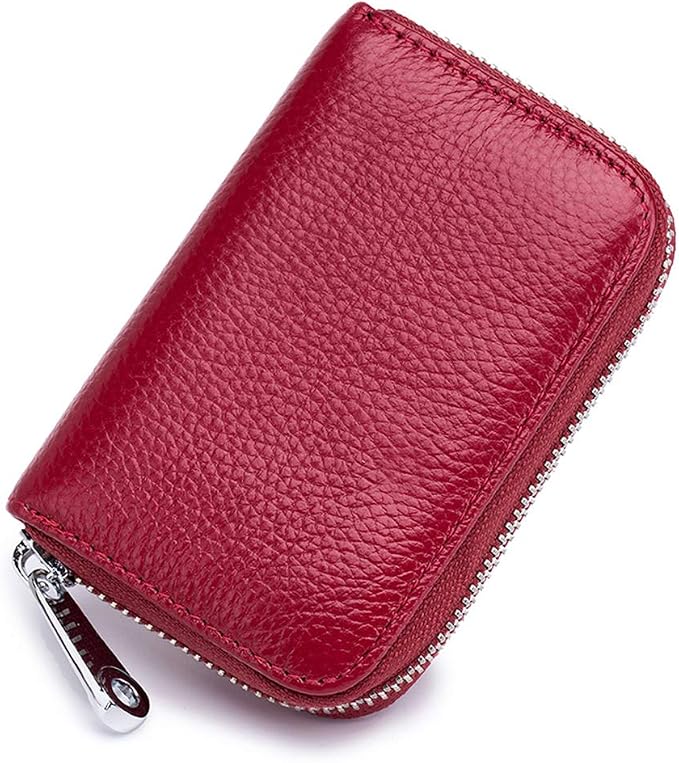 RFID Credit Card Holder Genuine Leather Credit Card Wallet with Zipper | RFID