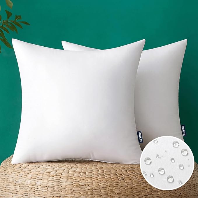 MIULEE 18x18 Inch Outdoor Pillow Inserts Set of 2, Waterproof Throw Pillows | Decorative Throw Pillows Inserts, Water-Resistant Garden Pillow Form for Patio Sofa Couch