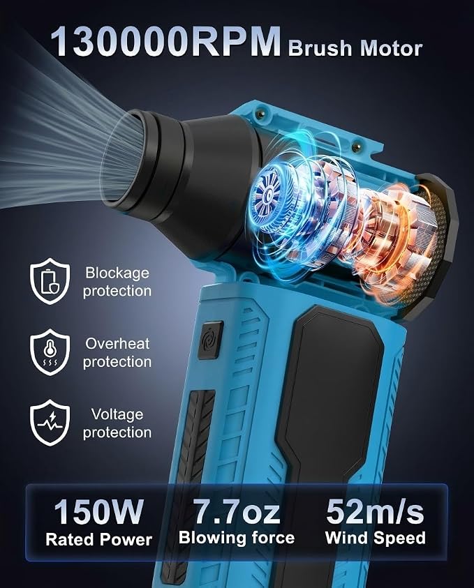 Electric Dust Blower (Compatible with Makita 18V) | Portable High-Pressure Duster, Compatible with Makita 18V Batteries, 130,000 RPM Brushless Handheld Design