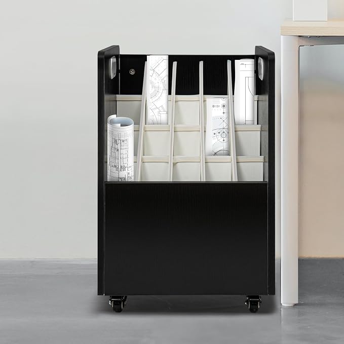 Blue Print Storage Organizer with Wheels, 20 Slots Roll Files Cart, Black | Mobile Blueprint Storage Rack Cart, Construction Plan Holder, Map Poster Storage Cabinet for Office Home School