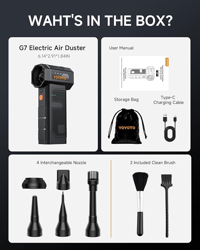 Compressed Air Duster, Electric Air Duster with Upgraded Powerful 40MM Brushless Motor, 4-Gear Cordless Mini Hand Blower with LED Light, 27.75Wh Rechargeable Turbofan for Keyboard, Car, Home, Outdoor