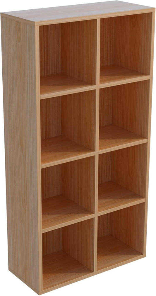 OSCHF 8-Cube Storage Shelf Bookcase - Wooden 4-Tier Floor Standing Open Bookshelf for Home and Office, Display Cabinet, Oak