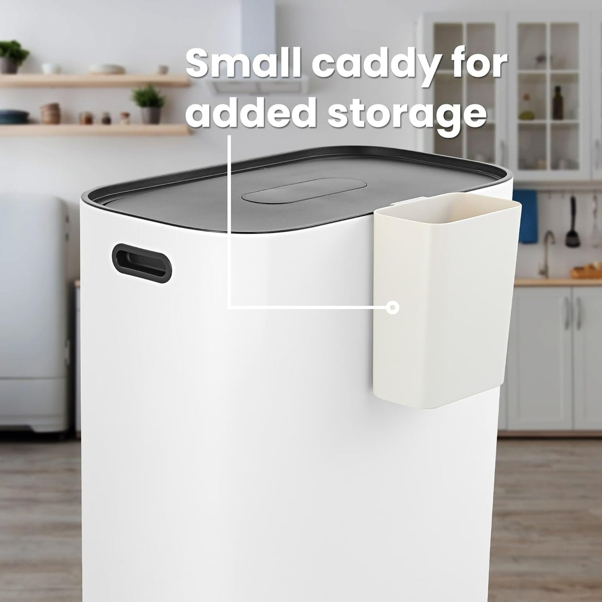 happimess HPM1014C Beni Kitchen 16-Gallon Double-Bucket Step-Open Trash Can with Soft-Close Lid, Modern, Minimalistic, Fingerprint Proof for Home, Kitchen, Laundry Room, Office, Bathroom, White