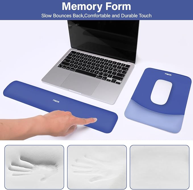 MOSISO Wrist Rest Support Mouse Pad & Keyboard Set, Royal Blue | Rectangular Ergonomic Mousepad, Non-Slip Base, Home/Office Pain Relief & Easy Typing, Neoprene Cloth & Raised Silicone Lining