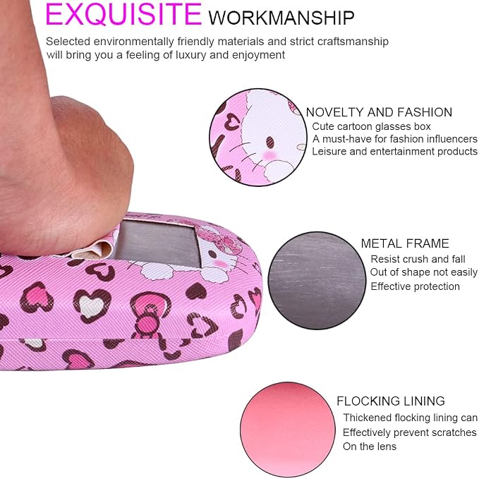 ADBGV Cute Stylish Hard Shell Eyeglasses Cases Protective Case Storage Box With Glasses Cloth Eyeglass Strap for Girl Teen