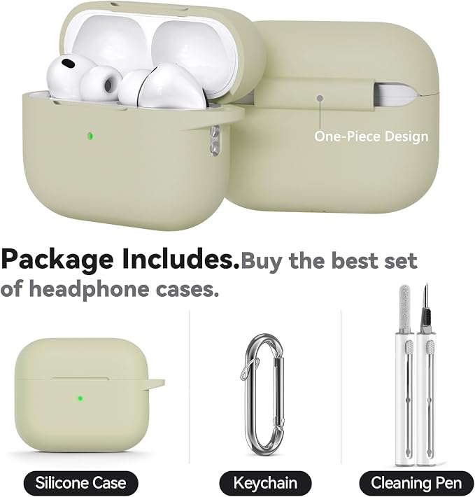 Ljusmicker for AirPods Pro 3 Case 2025 with Cleaner Kit,Khaki | Soft Silicone Protective Cover for Apple AirPod Pro 3rd Generation Case with Keychain for Women Men,Shockproof