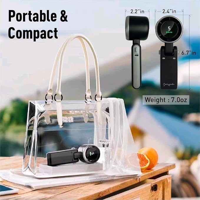 Portable Handheld Turbo Fan 3-in-1, Battery Operated with 5-Speed, 20H Runtime, Air Turbo Tech Cooling for Outdoor, Travel, Office, Rechargeable Personal Fans (Black)