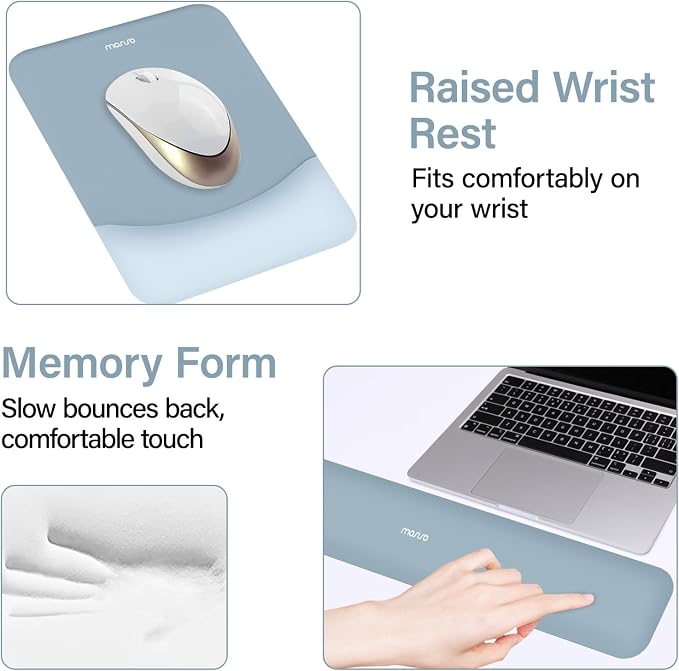 MOSISO Keyboard Mouse Pad Set, Large Gaming Mouse Pad&Keyboard Wrist Rest | Rectangular Mousepad with Wrist Rest&Coaster, Ergonomic Non-Slip&Easy Typing Pad with Curved Silicone Lining, Aquamarine