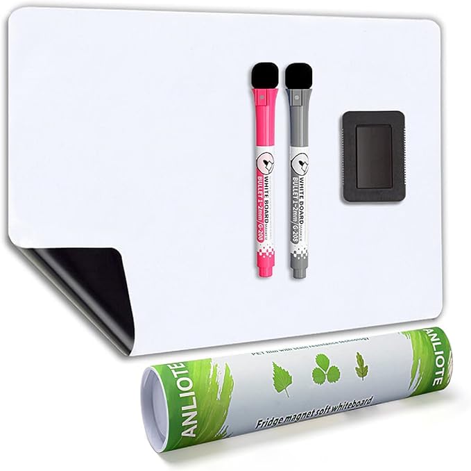Magnetic Dry Erase Board Fridge Whiteboard Sheet 12"x8" | Easy to Write & Clean, Small Refrigerator Magnet, White Board Planner for Kitchen Shopping List & Memo, 2 Markers & Eraser