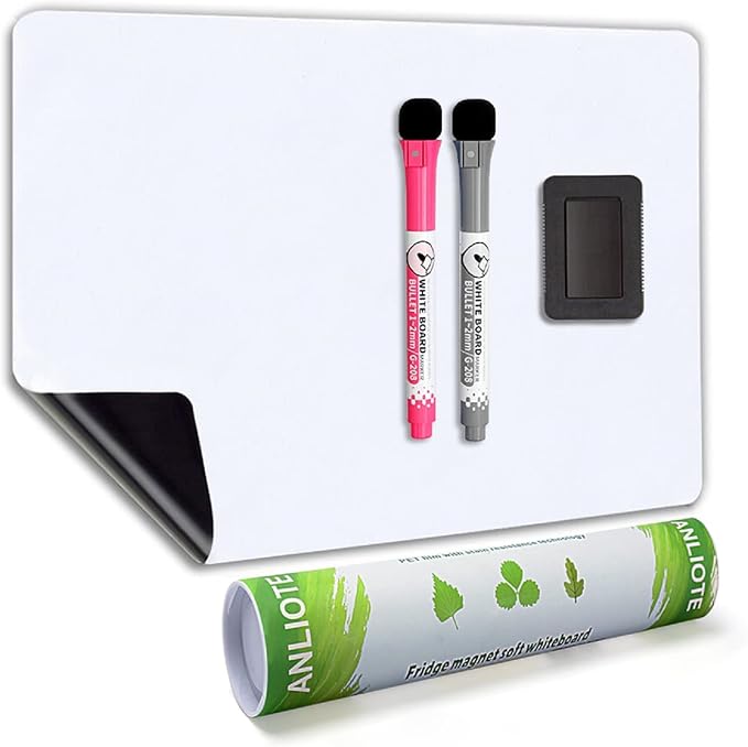 Magnetic Dry Erase Board Fridge Whiteboard Sheet 17"x11" | Easy to Write & Clean, Flexible Refrigerator Magnet, White Board Planner for Kitchen Grocery & To Do List, 2 Markers & Eraser