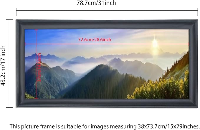 15x29 inch Picture Frame Solid Wood Black Panoramic Photo Frame,Suitable for Poster/Painting/Group Photo/Puzzle (A23B1529)