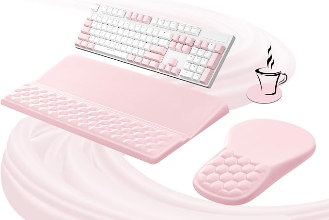 Ospelelf Ergonomic Mouse Pad and Keyboard Stand Wrist Rest Set, Memory Foam Comfort, Pain Relief for Typing, Office Desk Accessories, Pink