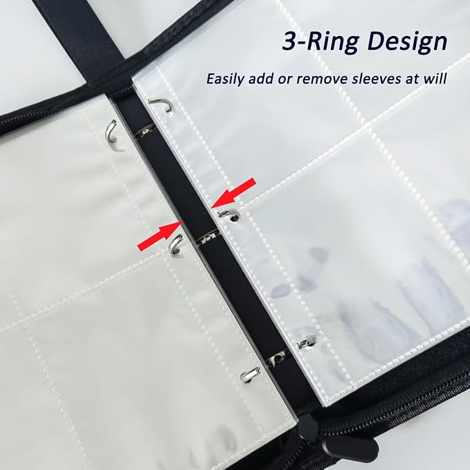 Trading Card Binder 4 Pockets, 3-Ring Zipper 400 Pockets Card Holder Book with 50 Removable Sleeves, Card Folder Album for Trading Cards, Game Cards