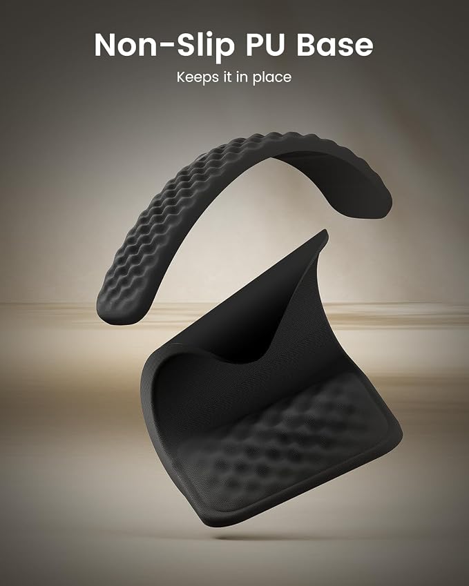 ProtoArc KMP50 Ergonomic Mouse Pad with Wrist Rest, Lycra Surface, Black | 8° slope & massage points with slow-rebound memory foam, Non-slip base. Relieves wrist strain for office & home