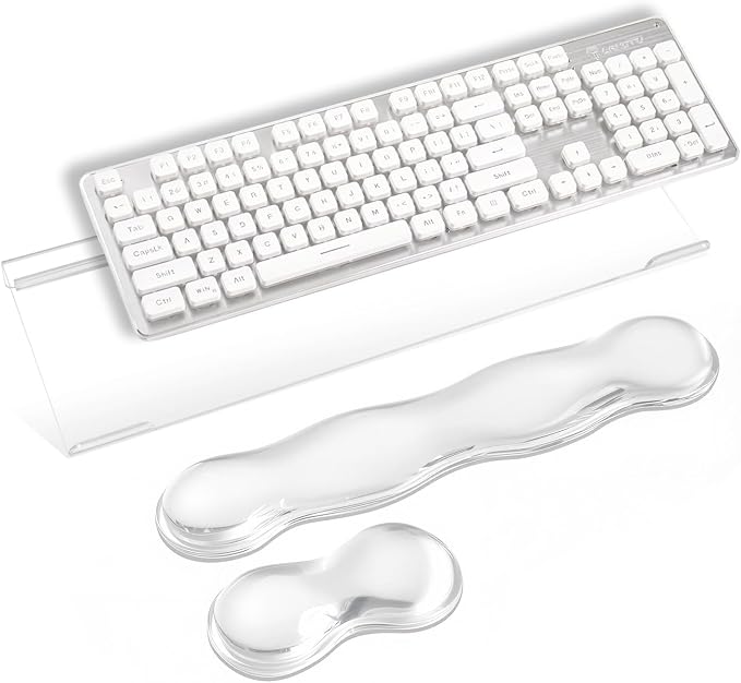 Keyboard Stand with Gel Wrist Rest Combo, Ergonomic Desktop Riser & Wrist Support Platform for Computer, Acrylic Clear Keyboard Stand Compatible Non-Slip Base