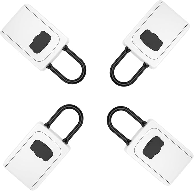 Portable Key Lock Box, Upgrade Clearly Visible Numbers, Lock Box Wall Mounted for House Key, 5 Key Capacity, Weatherproof Resettable Code (White, 4)