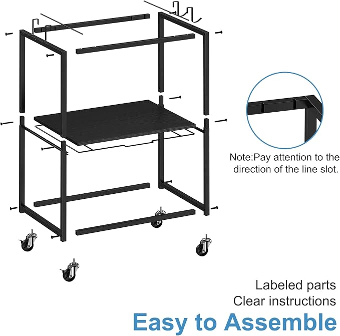 Sunexinlo Rolling File Cart for Letter/Legal Size 2-Tier,Hanging File Organizer, Pull-Out Mobile File Cabinet with 360° Wheels & 4 Hooks, Under Desk Filing Cabinets for Home Office, Black