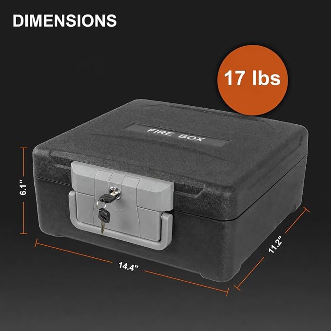 Fireproof and Waterproof Document Safe Box for Home, Portable Fire Safe with Key Lock, Ergonomic Handle and Sensor Light, 1 Hour Fire Protection at 1700°F, 72 Hours Waterproof 14.4 x 11.2