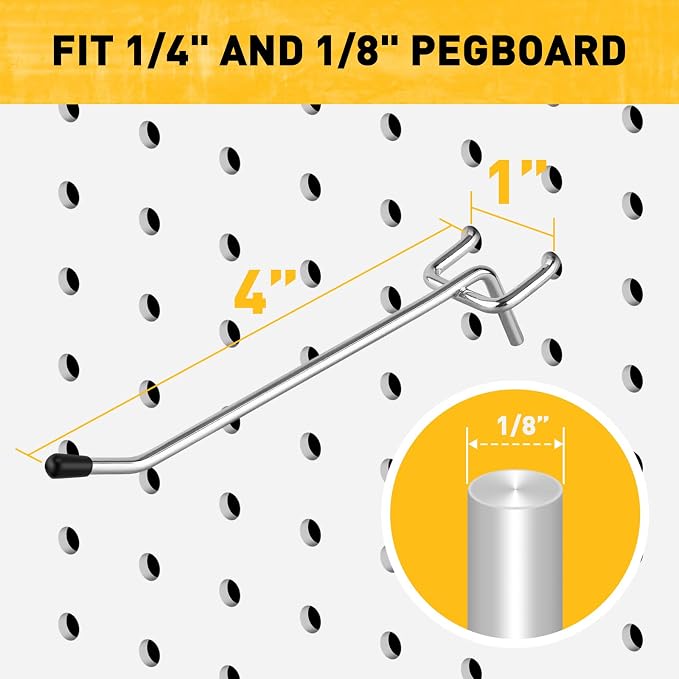 ELEAD 105-Piece 4 Inch Pegboard Hooks, Heavy Duty Peg Board Organizer Accessories, Peg Board Tool Hangers Fit for 1/4" and 1/8" Pegboard Hanging Tools Garage, Workshop, and Craft Storage