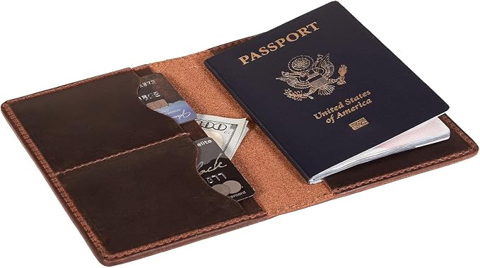 Leather Passport Holder, Full Grain Bifold Case, Minimalist Design, Passport Holder for Travel Essentials,Passport Cover Case for Travel (Brown)