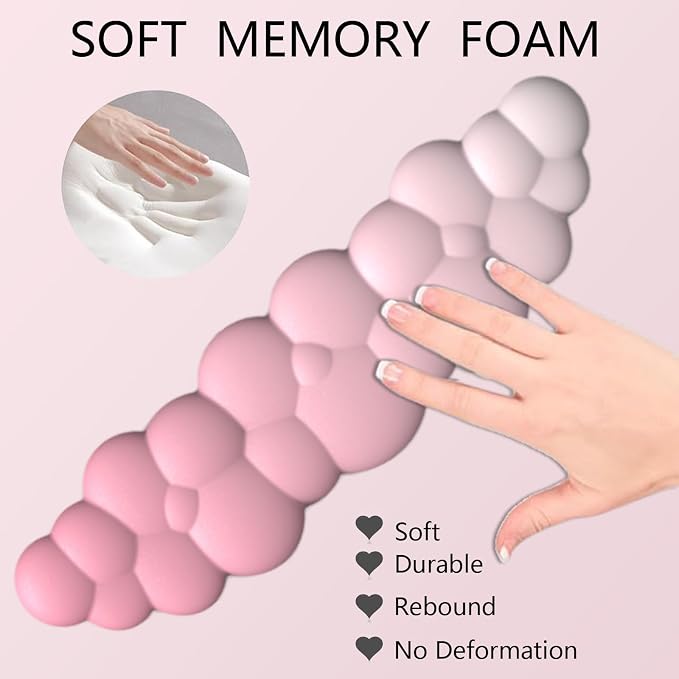 Cloud Wrist Rest Keyboard Pink Mouse Pad Set with Wrist Rest Ergonomic Wrist Pad Memory Foam Non-Slip Base Cute Gradient Wrist Support for Computer Laptop Gaming Home Office Relief Typing Pain