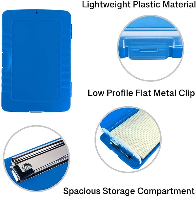 Super Z Outlet Slim Plastic Nursing RN Style Lightweight Coaches Clipboard with Open Foldable Storage, Classroom Teacher College Size (9.5" x 14") (Blue, 9.5" x 14")