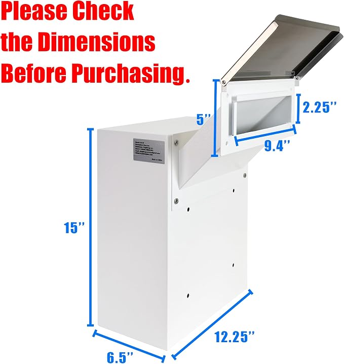 Through-the-Wall Locking Mailbox with Anti-Fishing Chute | Heavy-Duty Steel Mail Drop Box with Rainproof Cover & Adjustable Sleeve for Homes, Offices & Apartments, White