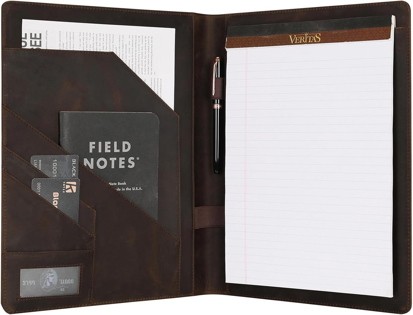 Genuine Leather Padfolio,Free Engraved Name, Personalized Leather Portfolio, A4 Document Folder Legal Pad Padfolio, Resume Folio for Men & Women