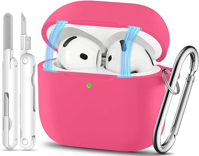 for AirPods 4 Case with Magnetic Cover, TNSNK Silicone AirPod 4 Case Cover Compatible with Apple Airpods 4th Gen 2024, Shockproof Protective Cases for Women Girly with Cleaner Kit and Keychain