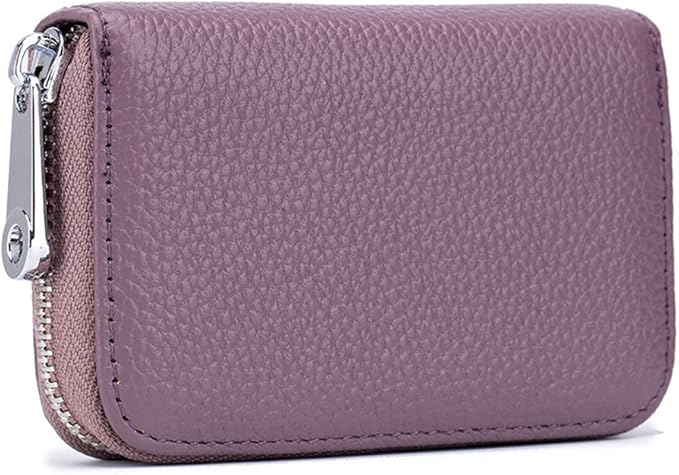 RFID Credit Card Holder Genuine Leather Credit Card Wallet with Zipper | RFID