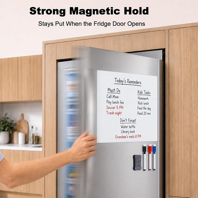 Large Magnetic Whiteboard for Fridge: Zones for Every Family Need | Dry Erase Sheet Needs No Drilling or Glue - 24" x 16" Kitchen Message Center with Magnet Backing and Zones for Family Members
