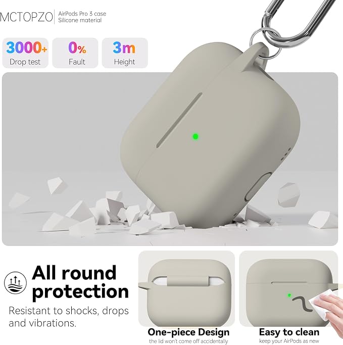 for AirPods Pro 3 Case 2025,Come with Cleaner Kit,Khaki | Silicone Protective Cover for Airpod Pro 3rd Generation Case with Keychain,for Women Men,One-Piece Design,Shockproof