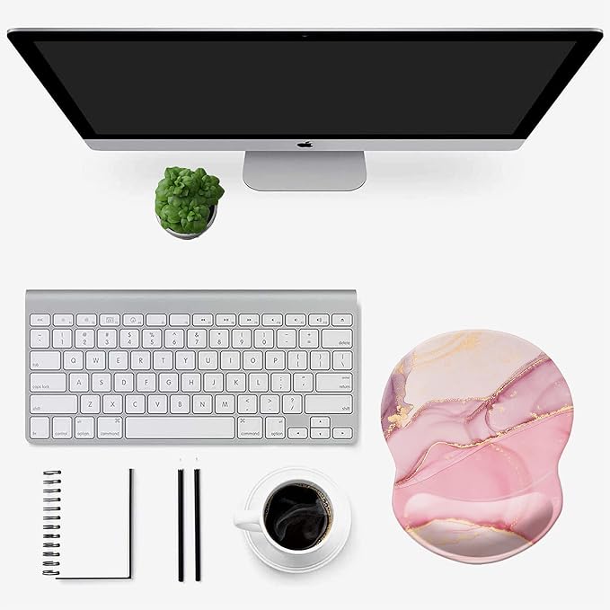 Mouse Pad with Wrist Support, Non Slip Mousepad Wrist Rest for Office, Computer, Laptop & Mac-Comfortable & Lightweight Ergonomic Support Mouse Mat(Pretty Marble-E)