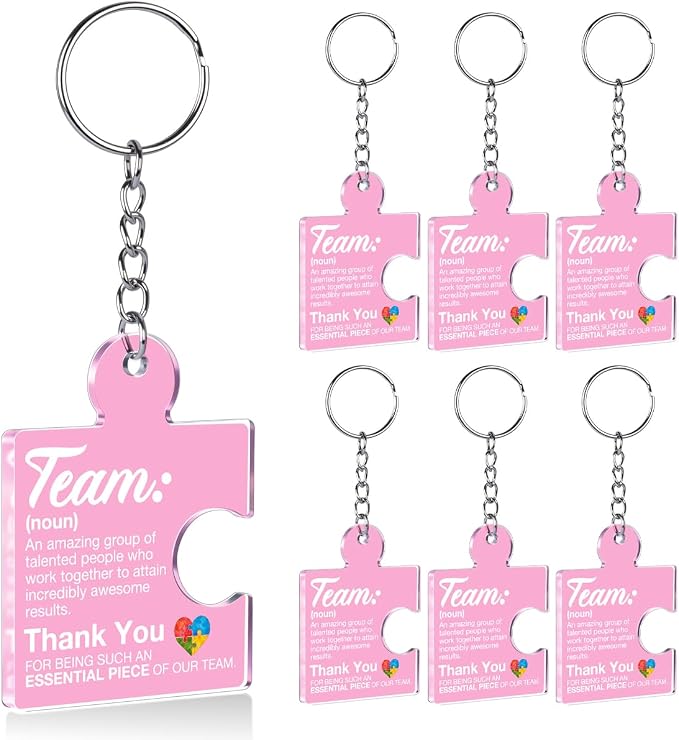 Team Appreciation Gifts Bulk Thank You Keychains for Coworkers | Gift Set for Employee, Staff, Teachers, Teamwork Puzzle Piece Keyring, Acrylic