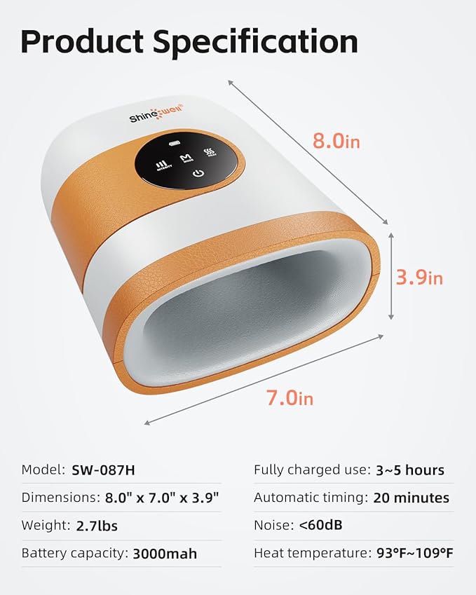 SHINE WELL Hand Massager - Cordless Hand Massager with Heat and Compression for Arthritis and Carpal Tunnel - Muscles Pain Relief from Wrist to Palm and Finger, Gifts for Women
