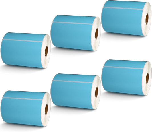 BETCKEY - 4" x 6" Shipping Labels Compatible with Zebra & Rollo Label Printer(not for dymo 4XL),Premium Adhesive & Perforated[Light Blue, 6 Rolls, 1500 Labels]