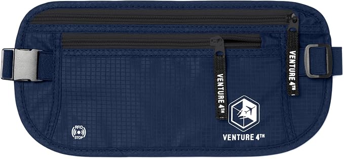 VENTURE 4TH Travel Money Belt, RFID Blocking Passport Holder - Navy Blue