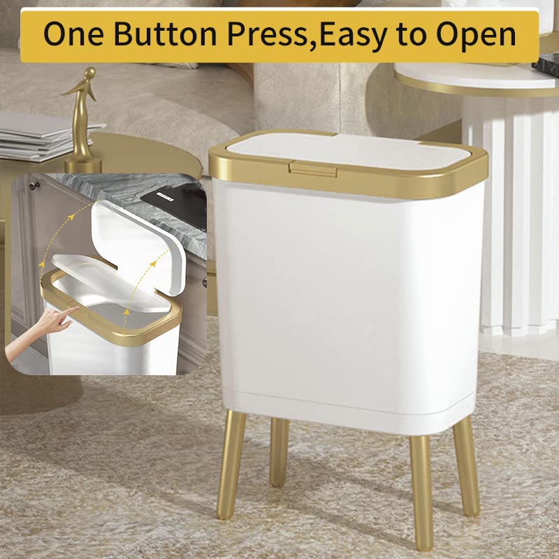 Procade 2Pack Office Trash Can with Lid, Bathroom Garbage Bin with Gold Edge, Modern Pink Trash Can for Bedroom, Slim Waste Basket Plastic Trash Bin for Room,Kitchen, Living Room,Toilet, 4 Gallon