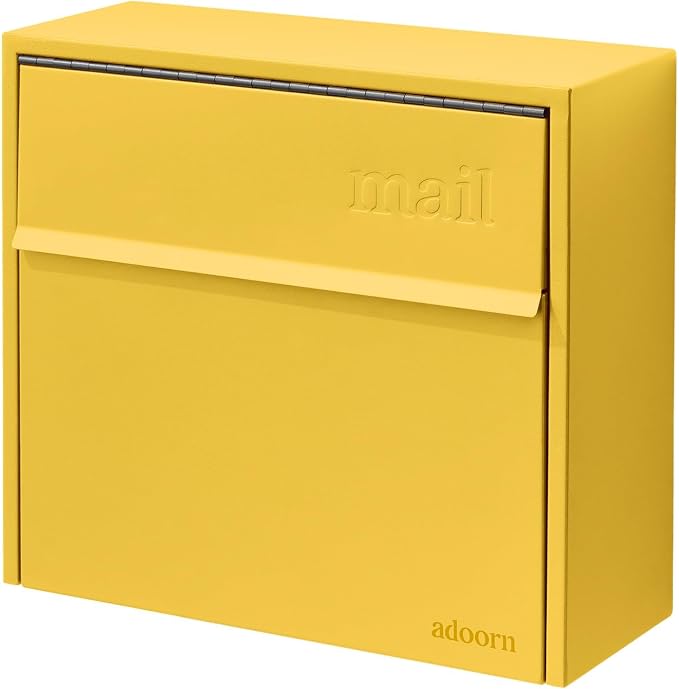 Adoorn Lockable Wall Mount Mailboxes for Outside - Small Anti-Theft Locking Mailbox for Letters - Weatherproof Construction - Durable Steel - 13.5" H x 15" L x 5.5" D - Curb Yellow