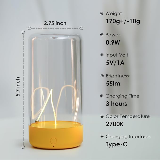 Mini Minimalist Cordless Table Lamp, Rechargeable Ambient Light, Yellow