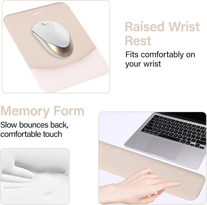 MOSISO Keyboard Mouse Pad Set, Large Gaming Mouse Pad&Keyboard Wrist Rest | Rectangular Mousepad with Wrist Rest&Coaster, Ergonomic Non-Slip&Easy Typing Pad with Curved Silicone Lining, Apricot